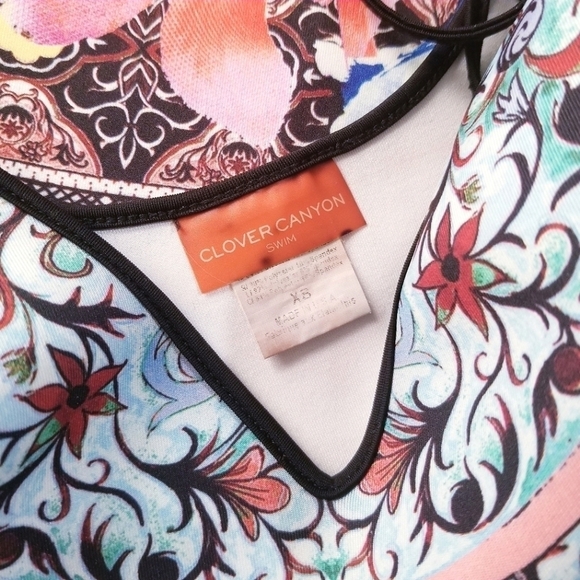 CLOVER CANYON Floral Collage Vibrant Cutout One Piece Swimsuit XS - Picture 7 of 10